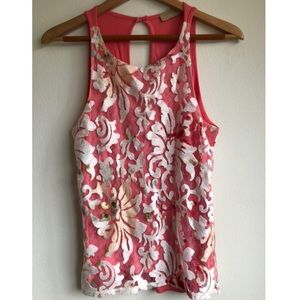 Anthropologie Size S Pink Floral Lace Tank Top
